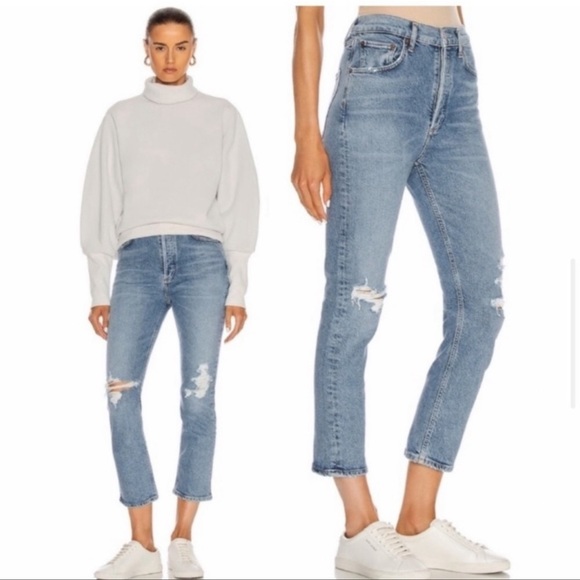 High Rise Button Fly Distressed Straight Jeans - Picture 5 of 16